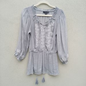 Gemstone Gray Boho With Tassels Top in Size Medium